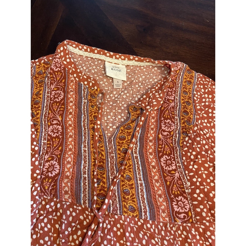 Knox Rose Dress Womens Small Rust Orange Brown Floral Tiered Jersey Knit Boho - Picture 2 of 5
